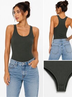 Women's Sleeveless Scoop Neck Bodysuit - Olive Green